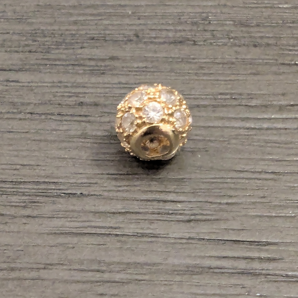💎 Vintage 18KT Yellow Gold Pavé Crystal Spacer Bead – European, 1.39g - Picture 3 of 5